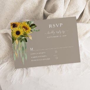 Modern Taupe Sunflower Wedding RSVP Card