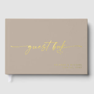 Modern Taupe Wedding Photo Calligraphy Script Guest Book