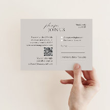 Modern taupe wedding RSVP card with QR code