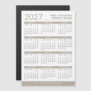 Modern Taupe & White Custom 2027 Magnetic Calendar