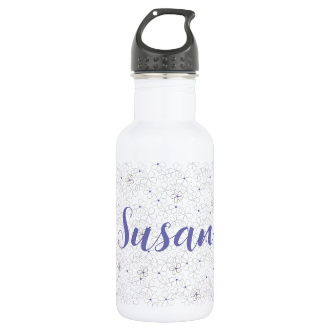Modern Taupe White Flowers with Periwinkle 532 Ml Water Bottle (Front)