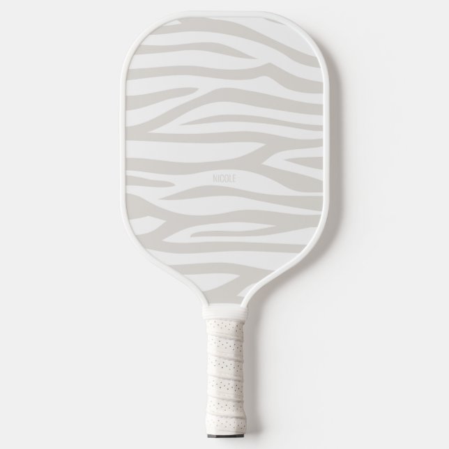 Modern Taupe Zebra Print Personalised Pickleball Paddle (Front)