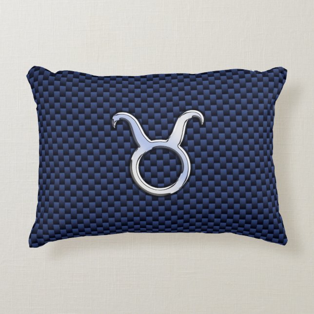 Modern Taurus Zodiac Sign Blue Carbon Fibre Print Decorative Cushion (Front)