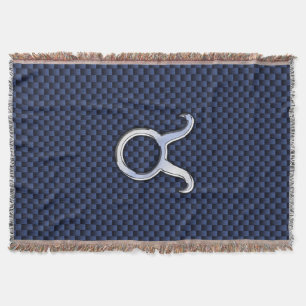 Modern Taurus Zodiac Sign Blue Carbon Fibre Print Throw Blanket