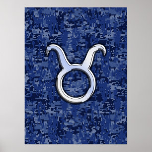 Modern Taurus Zodiac Sign Navy Blue Digital Camo