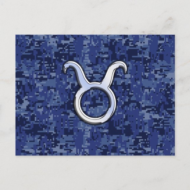 Modern Taurus Zodiac Sign Navy Blue Digital Camo Postcard (Front)