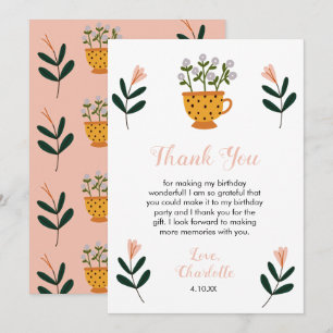 Modern Tea Party Floral Birthday Thank You Card