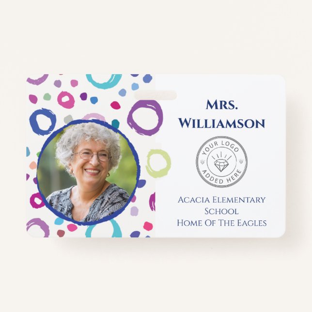 Modern Teacher Logo Educator Staff Photo ID ID Badge (Front)