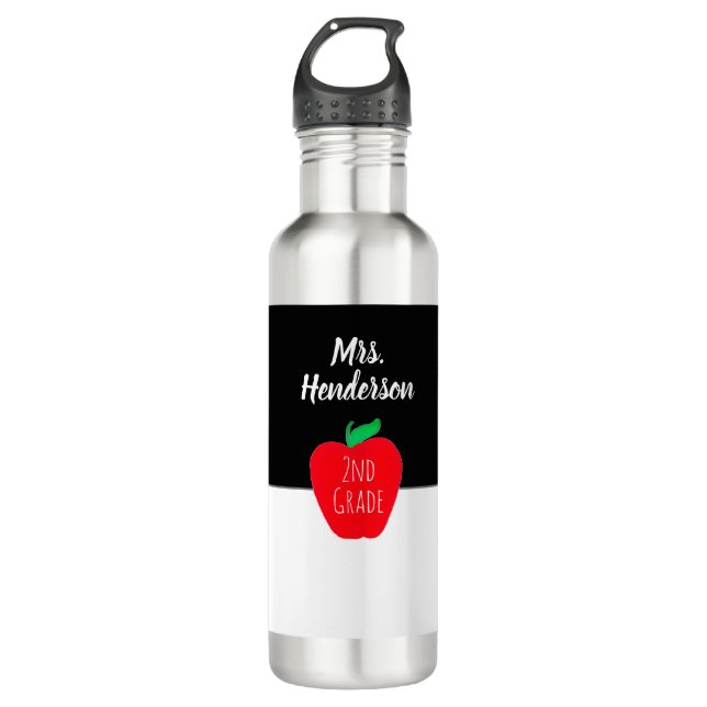 Modern Teacher Red Apple Custom Grade Personalised 710 Ml Water Bottle (Front)