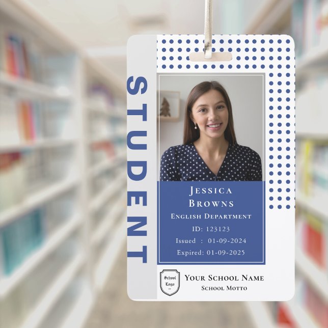 Modern Teacher/ Student Deep Blue Photo University ID Badge (Modern Teacher/ Student Deep Blue Photo University Badge)