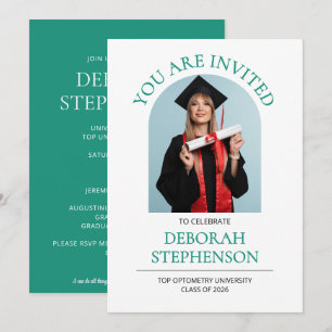 Modern TEAL 2026 Photo OPTOMETRY Graduation Party Invitation