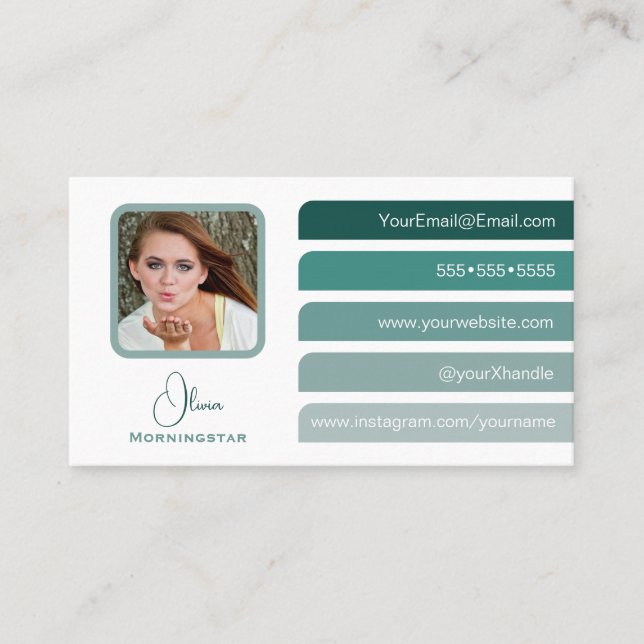 Modern Teal  5 Colour Tabs Social  Business Card (Front)