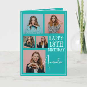 Modern Teal 5 Photo Collage 18th Birthday Card