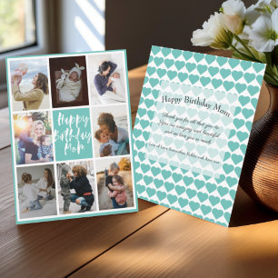 Modern Teal 8 Photo Collage Happy Birthday Mum
