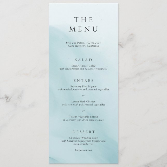 Modern Teal Abstract Minimalist Wedding Menu (Front)