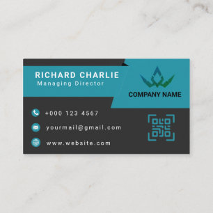 Modern Teal and Black Digital Marketing QR Code Business Card