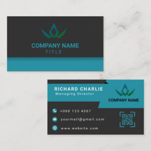 Modern Teal and Black Digital Marketing QR Code Business Card