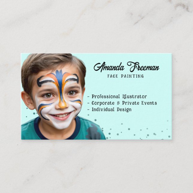 Modern Teal and Black Party Artist Painter Business Card (Front)