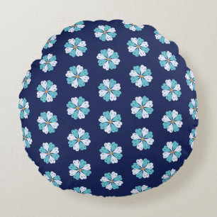 Modern Teal And Blue Floral Motif Round Cushion