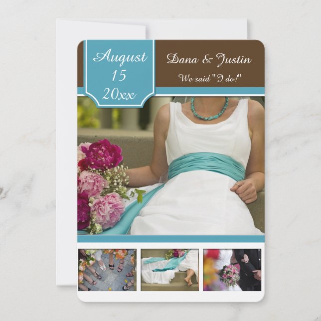 Modern Teal and Brown Photo Collage Post Wedding Invitation (Front)