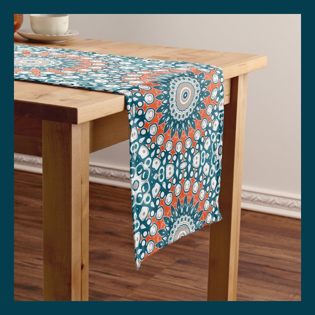 Modern Teal and Coral Mandala Pattern Medium Table Runner (Creator Uploaded)