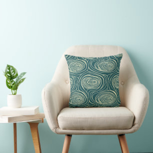 Modern Teal and Cream Topographic Swirl Abstract Cushion