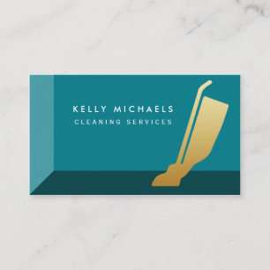 Modern Teal and Faux Gold Vacuum Cleaning Services Business Card