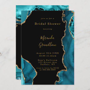 Modern Teal and Gold Agate Stone Bridal Shower Invitation