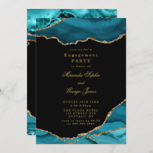 Modern Teal and Gold Agate Stone Engagement Party Invitation