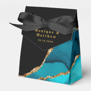 Modern Teal and Gold Agate Stone Wedding Favour Box