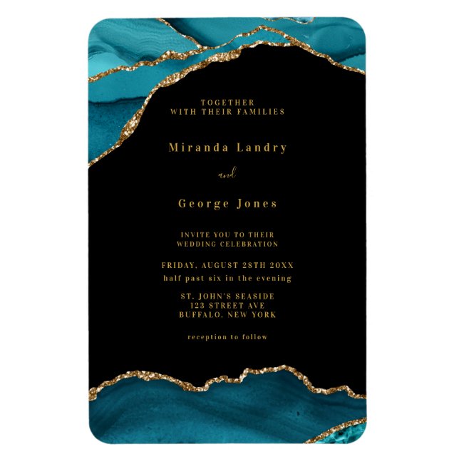 Modern Teal and Gold Agate Stone Wedding  Magnet (Vertical)
