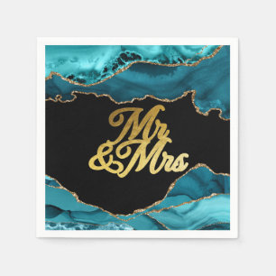 Modern Teal and Gold Agate Stone Wedding  Napkin