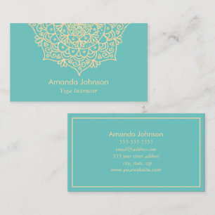 Modern Teal and Gold Mandala Yoga Instructor Business Card