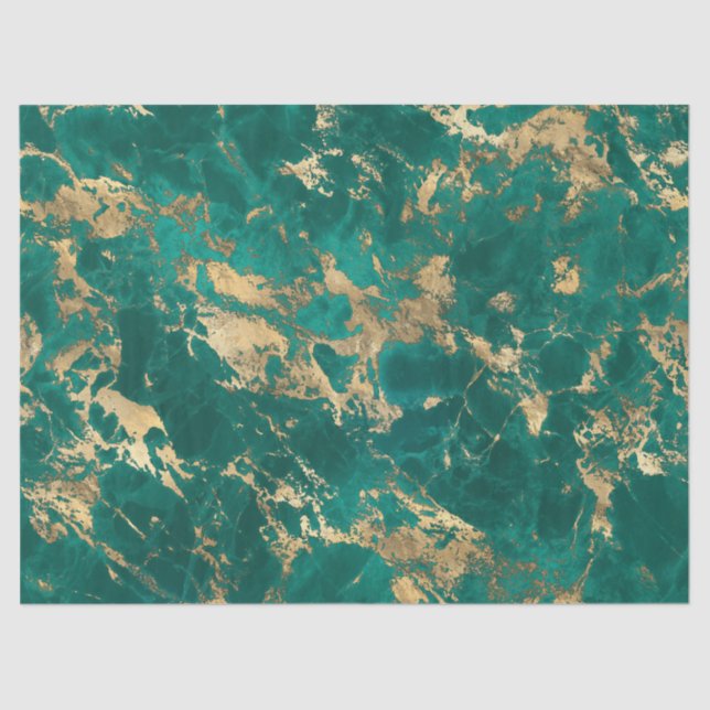 Modern Teal and Gold Marble Pattern Tissue Paper (Front)