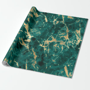 Modern Teal and Gold Marble Pattern Wrapping Paper