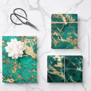 Modern Teal and Gold Marble Patterns Wrapping Paper Sheet