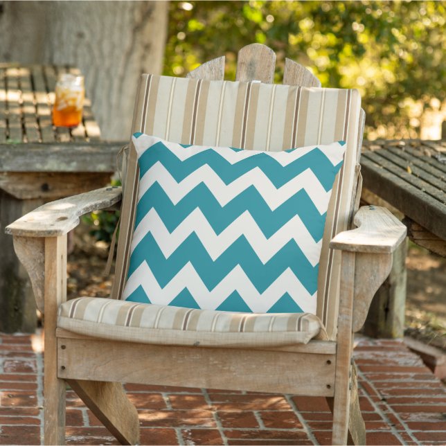 Modern Teal and Soft White Chevron Stripes Outdoor Cushion (Chair)