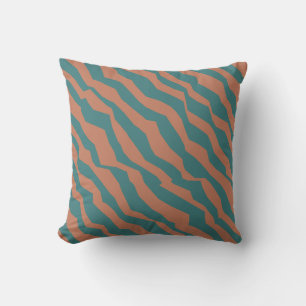 Modern Teal and Terracotta Tiger Stripe Geometric Cushion