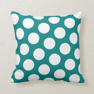 Modern Teal and  White Polka Dot Cushion