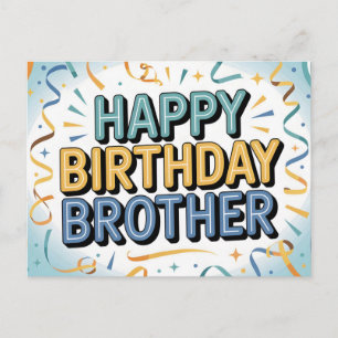 Modern Teal and Yellow "HAPPY BIRTHDAY BROTHER" Holiday Postcard