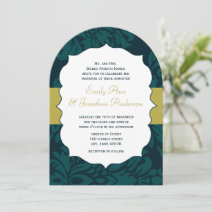 Modern Teal Aqua and Lime Damask Wedding Invite