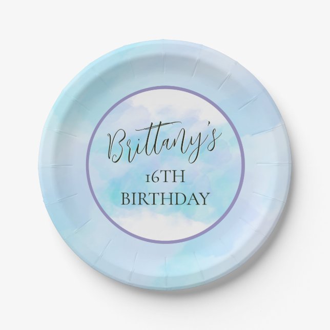 Modern Teal Aqua Elegant Personalised Birthday Paper Plate (Front)