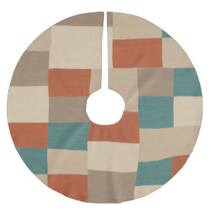 Modern Teal & Beige Geometric Blocks Brushed Polyester Tree Skirt