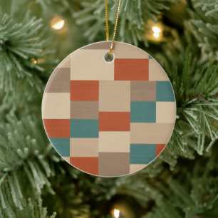 Modern Teal & Beige Geometric Blocks Ceramic Tree Decoration