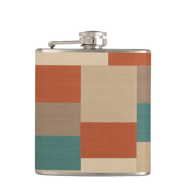 Modern Teal & Beige Geometric Blocks Hip Flask (Front)
