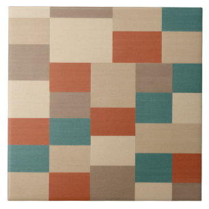 Modern Teal & Beige Geometric Blocks Tile