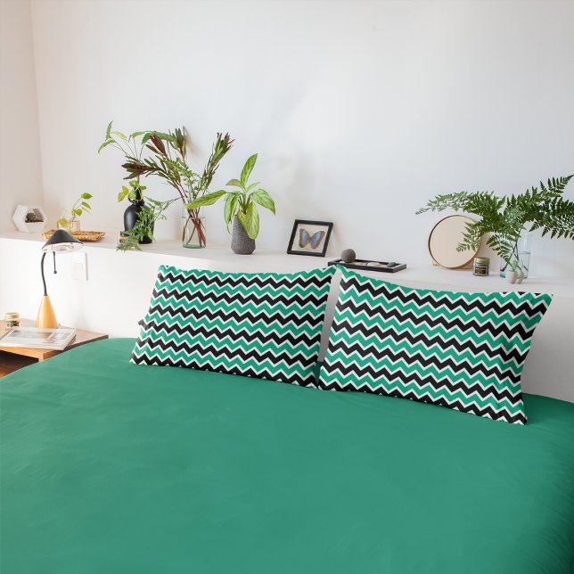 Modern Teal Black Chevron Pattern Pillowcase (Creator Uploaded)