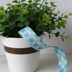 Modern Teal Blue Abstract Floral Pattern Grosgrain Ribbon