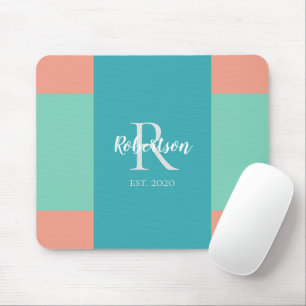 Modern Teal, Blue, and Coral Pink Family Monogram Mouse Mat