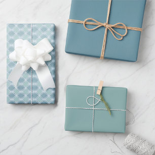 Modern Teal Blue and Summer Green Floral Pattern Wrapping Paper Sheet